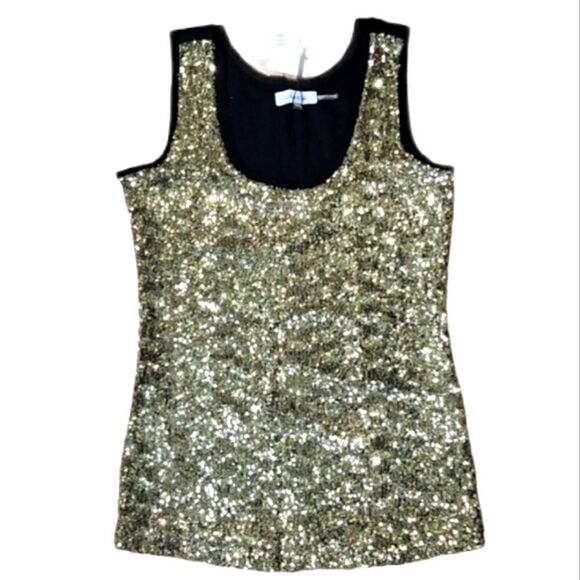 CALVIN KLEIN GOLD SEQUINED DRESSY TANK TOP - Picture 1 of 7